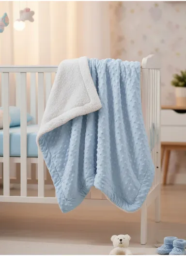 0-6 Months Ultra Soft Minky Dotted Baby Blanket (L95 x W80)cm - Blue