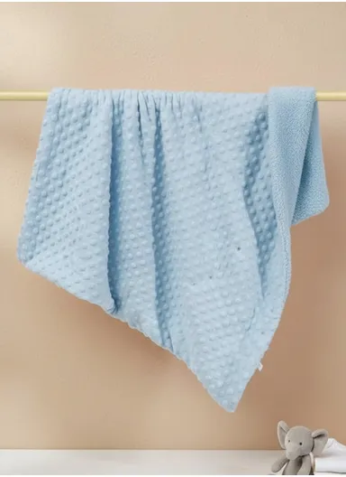 0–6 Months Super Soft Minky Dotted Baby Blanket, Lightweight &amp; Warm Infant Swaddle Wrap (L100 × W75)cm - Blue