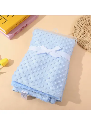 0–6 Months Super Soft Minky Dotted Baby Blanket, Lightweight &amp; Warm Infant Swaddle Wrap (L100 × W75)cm - Blue