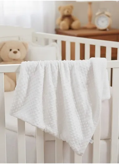 0–6 Months Super Soft Minky Dotted Baby Blanket, Lightweight &amp; Warm Infant Swaddle Wrap (L100 × W75)cm - White