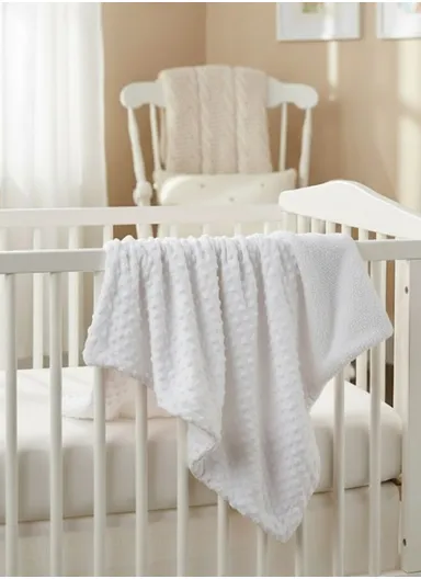 0–6 Months Super Soft Minky Dotted Baby Blanket, Lightweight &amp; Warm Infant Swaddle Wrap (L100 × W75)cm - White