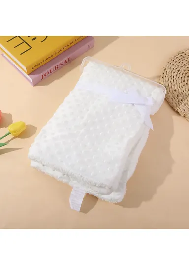 0–6 Months Super Soft Minky Dotted Baby Blanket, Lightweight &amp; Warm Infant Swaddle Wrap (L100 × W75)cm - White
