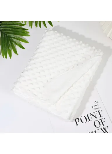 0–6 Months Super Soft Minky Dotted Baby Blanket, Lightweight &amp; Warm Infant Swaddle Wrap (L100 × W75)cm - White