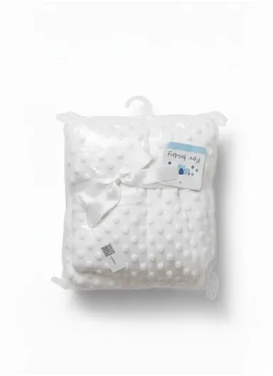 0–6 Months Super Soft Minky Dotted Baby Blanket, Lightweight &amp; Warm Infant Swaddle Wrap (L100 × W75)cm - White