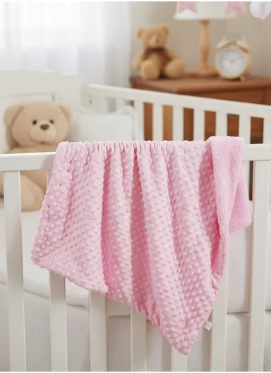 0–6 Months Super Soft Minky Dotted Baby Blanket, Lightweight &amp; Warm Infant Swaddle Wrap (L100 × W75)cm - Pink