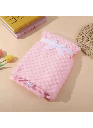 0–6 Months Super Soft Minky Dotted Baby Blanket, Lightweight &amp; Warm Infant Swaddle Wrap (L100 × W75)cm - Pink