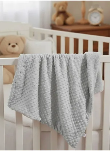 0–6 Months Super Soft Minky Dotted Baby Blanket, Lightweight &amp; Warm Infant Swaddle Wrap (L100 × W75)cm - Grey