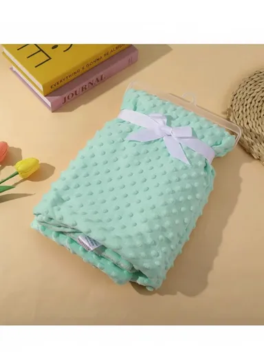 0–6 Months Super Soft Minky Dotted Baby Blanket, Lightweight &amp; Warm Infant Swaddle Wrap (L100 × W75)cm - Turquoise