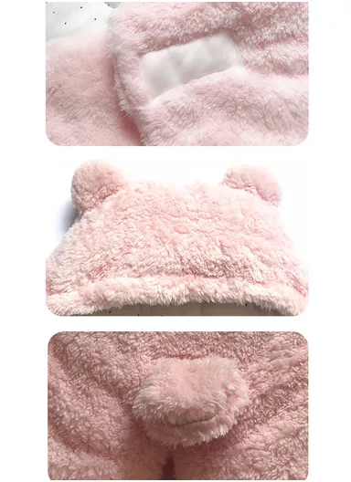 3–6 Months Thickened Baby Sleeping Bag with Bear Ears, Soft Infant Swaddle Blanket (L63 × W34)cm – White