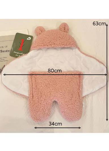 3–6 Months Thickened Baby Sleeping Bag with Bear Ears, Soft Infant Swaddle Blanket (L63 × W34)cm – White