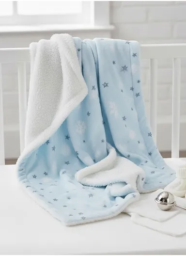 0–6 Months Adorable Printed Baby Blanket, Warm, Lightweight &amp; Ultra-Soft Comfort (L95 x W75)cm - Blue