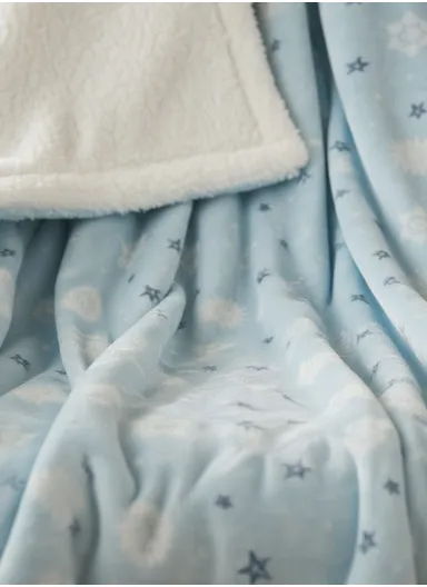 0–6 Months Adorable Printed Baby Blanket, Warm, Lightweight &amp; Ultra-Soft Comfort (L95 x W75)cm - Blue