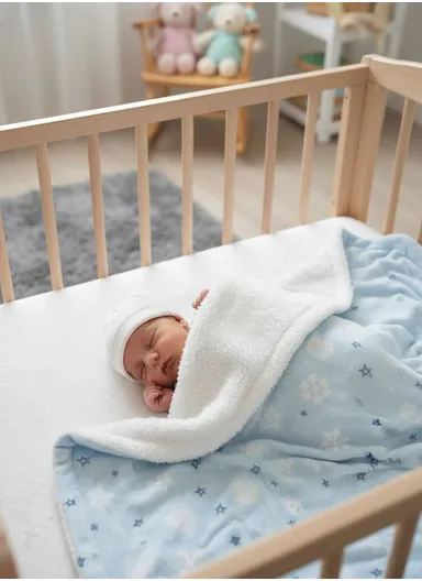 0–6 Months Adorable Printed Baby Blanket, Warm, Lightweight &amp; Ultra-Soft Comfort (L95 x W75)cm - Blue