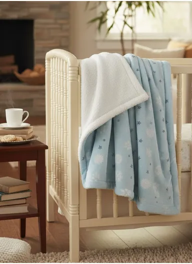 0–6 Months Adorable Printed Baby Blanket, Warm, Lightweight &amp; Ultra-Soft Comfort (L95 x W75)cm - Blue