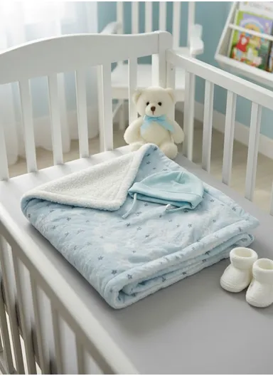 0–6 Months Adorable Printed Baby Blanket, Warm, Lightweight &amp; Ultra-Soft Comfort (L95 x W75)cm - Blue