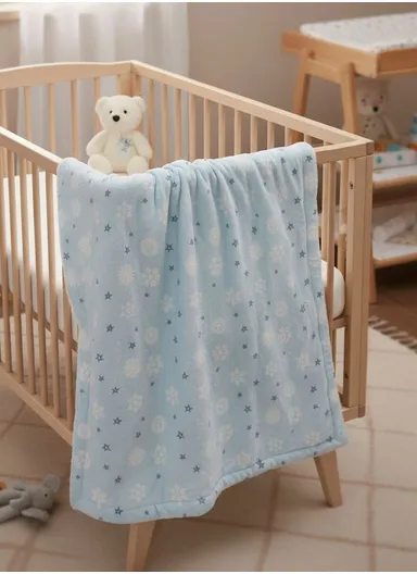 0–6 Months Adorable Printed Baby Blanket, Warm, Lightweight &amp; Ultra-Soft Comfort (L95 x W75)cm - Blue