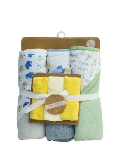 6 Pcs 3+3 Baby Hooded Towel &amp; Face Towel Set, Ultra Soft &amp; Absorbent Towels, Quick-Dry, Lightweight &amp; Gentle for Newborns &amp; Toddlers - Mixed