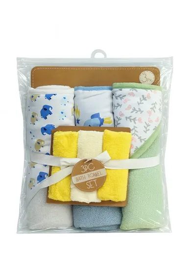 6 Pcs 3+3 Baby Hooded Towel &amp; Face Towel Set, Ultra Soft &amp; Absorbent Towels, Quick-Dry, Lightweight &amp; Gentle for Newborns &amp; Toddlers - Mixed