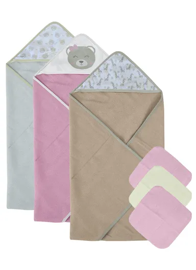 6 Pcs 3+3 Baby Hooded Towel &amp; Face Towel Set, Ultra Soft &amp; Absorbent Towels, Quick-Dry, Lightweight &amp; Gentle for Newborns &amp; Toddlers - Giraffe &amp; Bear