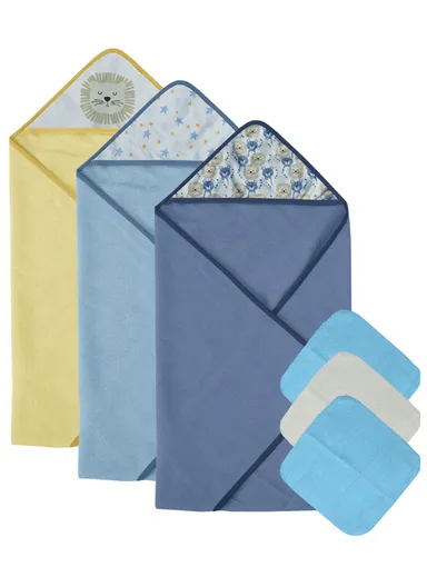 6 Pcs 3+3 Baby Hooded Towel &amp; Face Towel Set, Ultra Soft &amp; Absorbent Towels, Quick-Dry, Lightweight &amp; Gentle for Newborns &amp; Toddlers - Lion