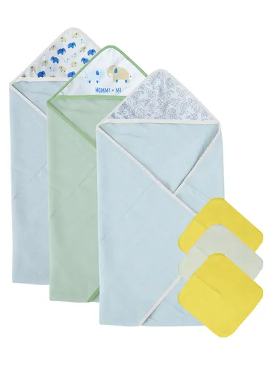 6 Pcs 3+3 Baby Hooded Towel &amp; Face Towel Set, Ultra Soft &amp; Absorbent Towels, Quick-Dry, Lightweight &amp; Gentle for Newborns &amp; Toddlers - Elephant