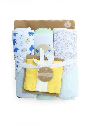 6 Pcs 3+3 Baby Hooded Towel &amp; Face Towel Set, Ultra Soft &amp; Absorbent Towels, Quick-Dry, Lightweight &amp; Gentle for Newborns &amp; Toddlers - Elephant