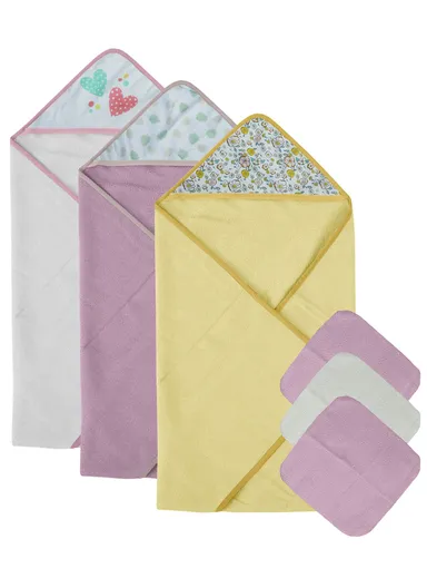 6 Pcs 3+3 Baby Hooded Towel &amp; Face Towel Set, Ultra Soft &amp; Absorbent Towels, Quick-Dry, Lightweight &amp; Gentle for Newborns &amp; Toddlers - Floral