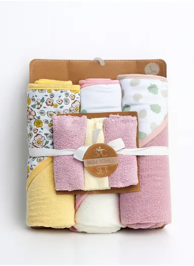 6 Pcs 3+3 Baby Hooded Towel &amp; Face Towel Set, Ultra Soft &amp; Absorbent Towels, Quick-Dry, Lightweight &amp; Gentle for Newborns &amp; Toddlers - Floral