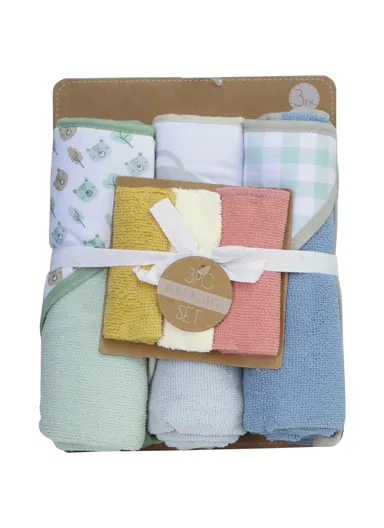 6 Pcs 3+3 Baby Hooded Towel &amp; Face Towel Set, Ultra Soft &amp; Absorbent Towels, Quick-Dry, Lightweight &amp; Gentle for Newborns &amp; Toddlers - Bear