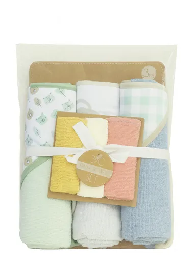 6 Pcs 3+3 Baby Hooded Towel &amp; Face Towel Set, Ultra Soft &amp; Absorbent Towels, Quick-Dry, Lightweight &amp; Gentle for Newborns &amp; Toddlers - Bear