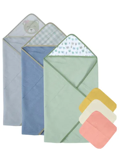 6 Pcs 3+3 Baby Hooded Towel &amp; Face Towel Set, Ultra Soft &amp; Absorbent Towels, Quick-Dry, Lightweight &amp; Gentle for Newborns &amp; Toddlers - Bear