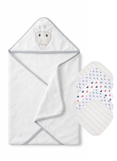6 Pieces Baby Hooded Bath Towel Made from Soft Cotton with Washcloths Set