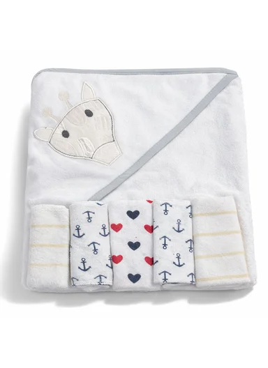 6 Pieces Baby Hooded Bath Towel Made from Soft Cotton with Washcloths Set