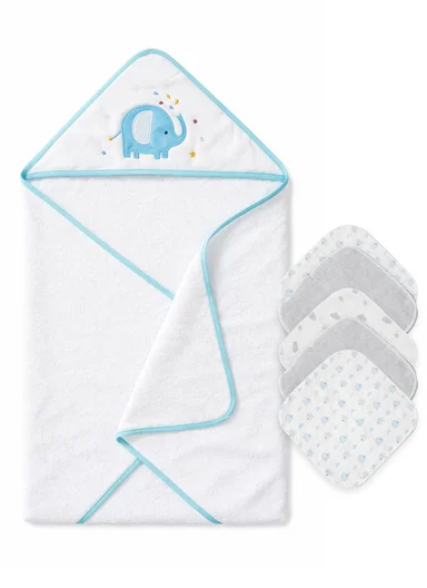 6 Pieces Baby Hooded Bath Towel Made from Soft Cotton with Washcloths Set