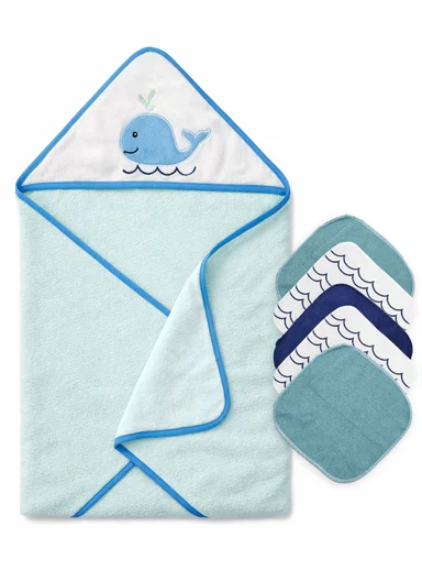 6 Pieces Baby Hooded Bath Towel Made from Soft Cotton with Washcloths Set