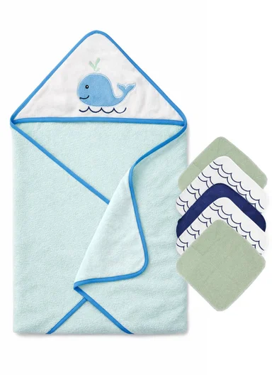 6 Pieces Baby Hooded Bath Towel Made from Soft Cotton with Washcloths Set