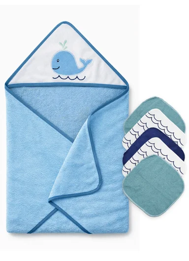 6 Pieces Baby Hooded Bath Towel Made from Soft Cotton with Washcloths Set
