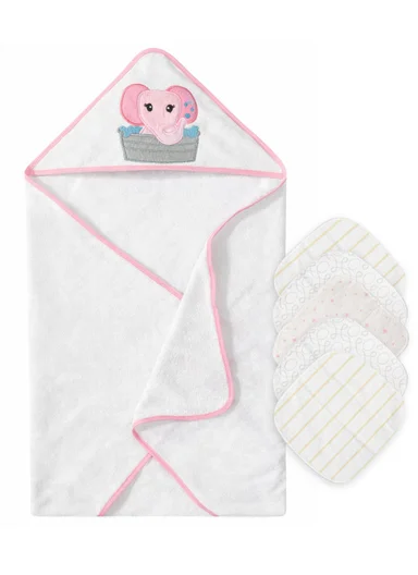 6 Pieces Baby Hooded Bath Towel Made from Soft Cotton with Washcloths Set