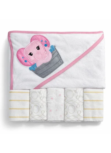 6 Pieces Baby Hooded Bath Towel Made from Soft Cotton with Washcloths Set