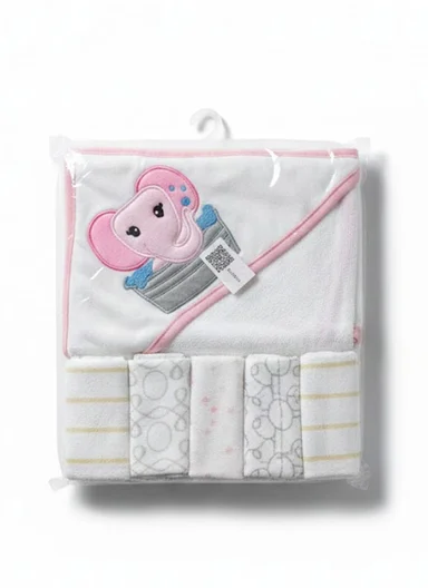 6 Pieces Baby Hooded Bath Towel Made from Soft Cotton with Washcloths Set