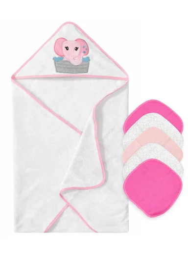 6 Pieces Baby Hooded Bath Towel Made from Soft Cotton with Washcloths Set