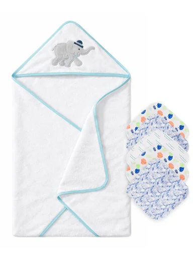 6 Pieces Baby Hooded Bath Towel Made from Soft Cotton with Washcloths Set