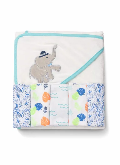 6 Pieces Baby Hooded Bath Towel Made from Soft Cotton with Washcloths Set