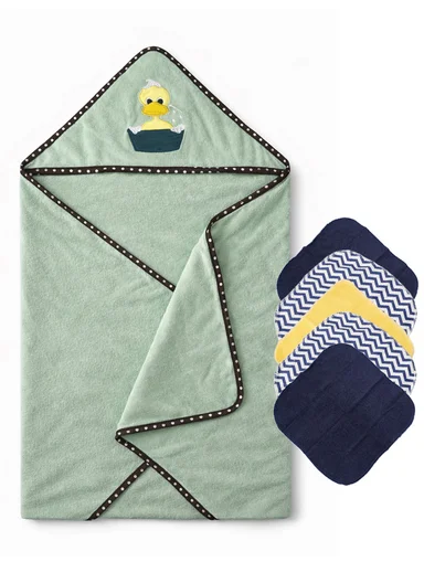 6 Pieces Baby Hooded Bath Towel Made from Soft Cotton with Washcloths Set