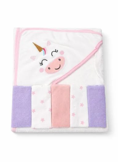 6 Pieces Baby Hooded Bath Towel Made from Soft Cotton with Washcloths Set