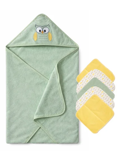 6 Pieces Baby Hooded Bath Towel Made from Soft Cotton with Washcloths Set