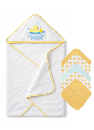 6 Pieces Baby Hooded Bath Towel Made from Soft Cotton with Washcloths Set