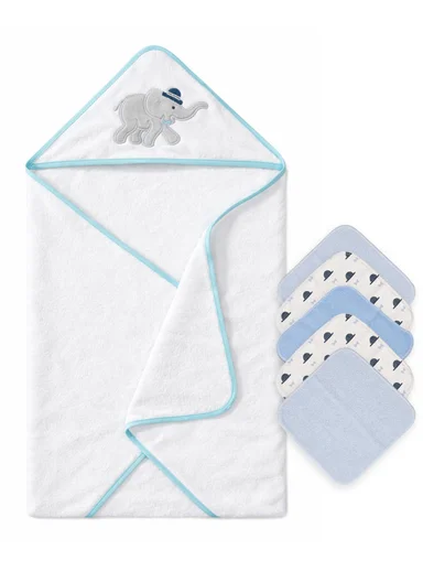 6 Pieces Baby Hooded Bath Towel Made from Soft Cotton with Washcloths Set