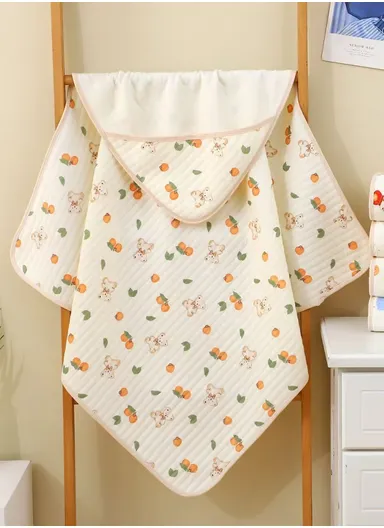 0–6 Months Cotton Baby Swaddle Blanket with Hood Soft, Breathable &amp; All-Season Newborn Wrap (L85 x W85)cm 