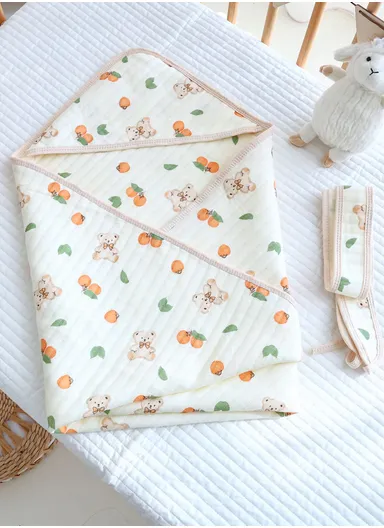 0–6 Months Cotton Baby Swaddle Blanket with Hood Soft, Breathable &amp; All-Season Newborn Wrap (L85 x W85)cm 